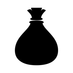 Black silhouette of a tied bag or sack on a white background