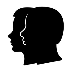 Silhouette of two overlapping heads illustrating introspection, duality, or mental health