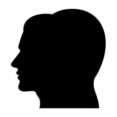 Black silhouette of a man's head in profile against white background