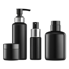 Sophisticated black cosmetic containers showcasing minimalistic elegant design
