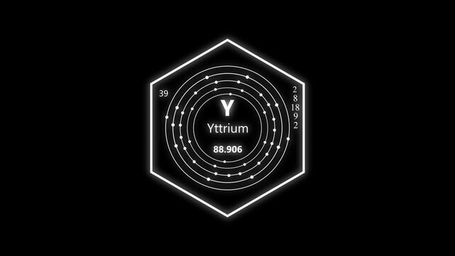yttrium chemical element periodic table on background. animated periodic table.Shows name, atomic weight and element number.