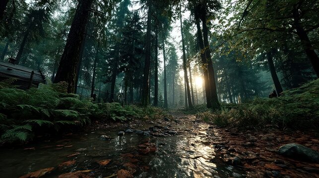 Forest path sunlight