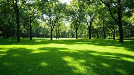 Naklejka premium Serene Green Park: A Tranquil Summer Day in Lush Greenery