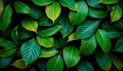 Fototapeta premium Desktop wallpaper of large tropical green leaves, perfect for nature lovers, environmentalists, or anyone wanting a calming, organic background for their computer screen