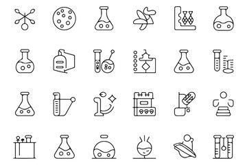 Set of simple line art science laboratory icons
