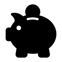 Black and white graphic of a piggy bank with a coin on top