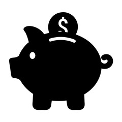 Black silhouette of a piggy bank with dollar coin on its back