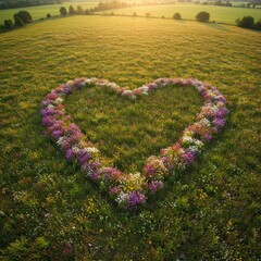 Heart Shaped Wildflower Meadow at Sunset