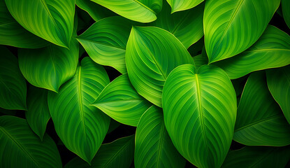 Desktop wallpaper of large tropical green leaves, perfect for nature lovers, environmentalists, or anyone wanting a calming, organic background for their computer screen