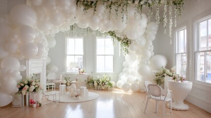 Elegant, whimsical, baby shower party decor. Soft, airy ambiance