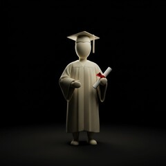 Beige Graduation Gown and Diploma in Dark Setting