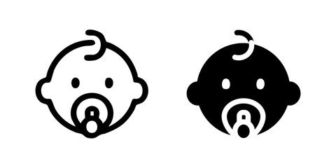 Baby icon. Infant face with pacifier and small curl vector illustration. Ideal for childcare, newborn products, and parenting apps symbol. Universal sign of early childhood pictogram.