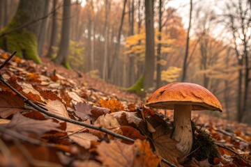 The mushroom in autumn is an HD 8K wallpaper  ai