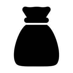 Simple black silhouette of a tied sack or bag on white background