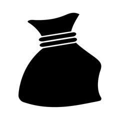 Stylized black silhouette of a tied sack or bag on white
