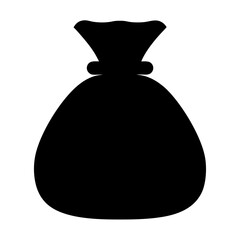 Black silhouette image depicts a money bag or sack tied shut