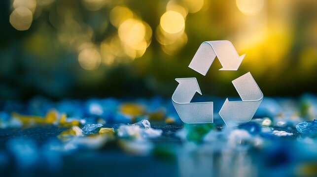 Recycling symbol amidst recycled plastic