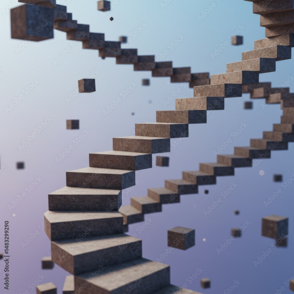 Fototapete abstract 3d rendering of a floating spiral staircase