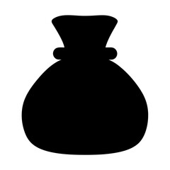 Simple Black Silhouette of a Sack or Bag Tied with Cord, Isolated