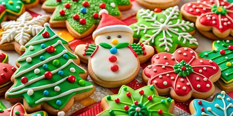 Closeup of Colorful Icing Decorated Christmas Cookies