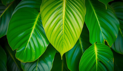 Desktop wallpaper of large tropical green leaves, perfect for nature lovers, environmentalists, or anyone wanting a calming, organic background for their computer screen