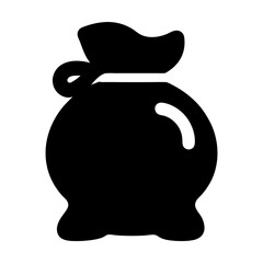 A simple black silhouette of a tied sack, bag or pouch