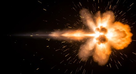 Vivid muzzle flash captured in darkness, dynamic explosion of energy on display