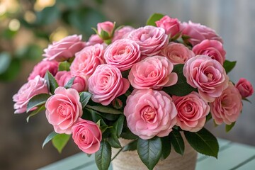 pink roses bouquet HD 8K wallpaper Stock Photographic Image AI GENERATED