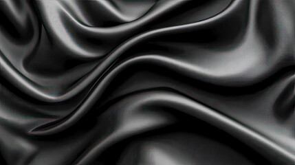 Fototapeta premium Dark silk cloth background. Elegant black textile with soft waves and drapes.