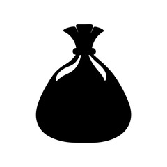 Stylized Black Silhouette of a Money Sack or Pouch on White