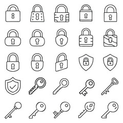 Set of outline icons related to padlock