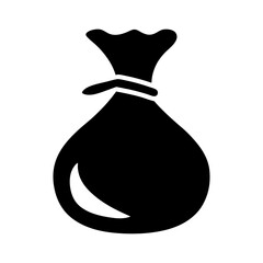 Simple black silhouette of a sack tied at the top with rope