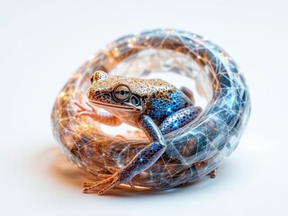 Fototapeta premium Spring-Coiled Frog, X-Ray Matte, 3D Illustration, White Background