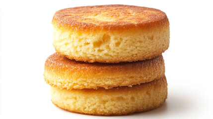 Golden cakes stack sweetly in a dessert pile.