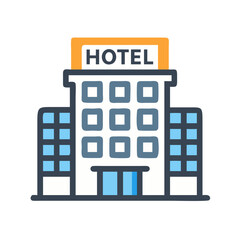 Hotel Building with Sign Symbol Representing Lodging and Hospitality Services