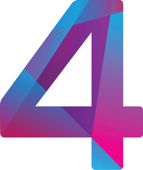 Symbol of the 4 number vector with neon style color
