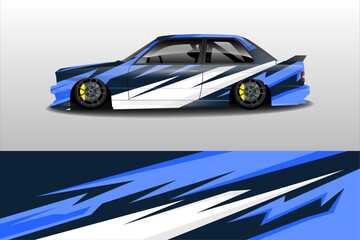 Sleek blue racing car illustration with dynamic design