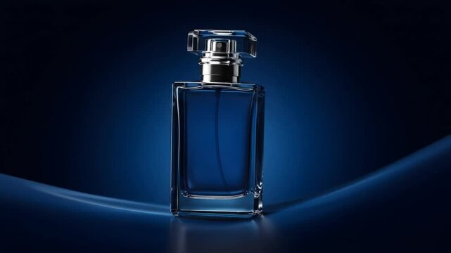 Dark blue perfume bottle studio shot