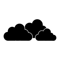 Three fluffy black clouds silhouetted against a bright white background in illustration