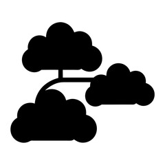 Elegant black bonsai tree silhouette with three distinct cloud like clusters