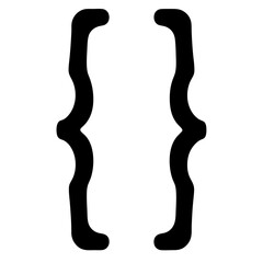 Black curly brackets floating on a white background programming language symbol