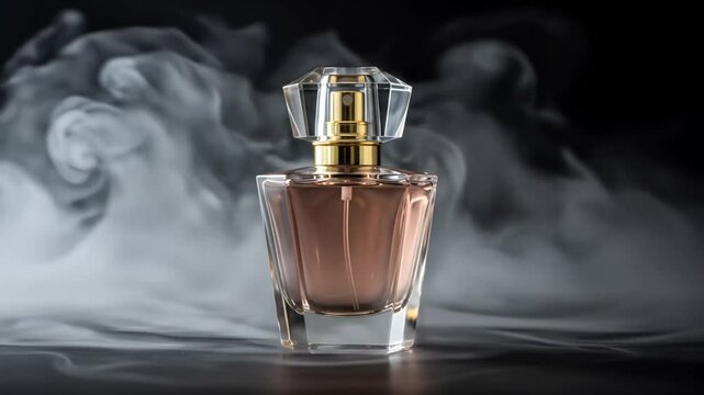Elegant perfume bottle in smoky background