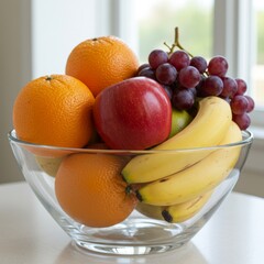 Glass Bowl of Fresh Fruit on Kitchen Table