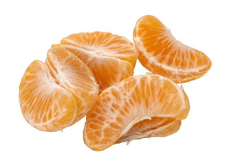 Peeled orange segments isolated on a transparent background.