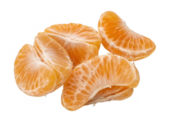 Peeled orange segments isolated on a transparent background.