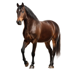 Obraz premium Majestic Brown Horse in Full Stride , isolated on white background png
