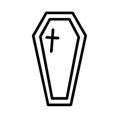 Obraz premium Simple line drawing of a coffin with a cross symbol 