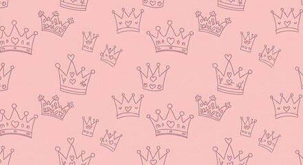 Pink Seamless Pattern: Hand-Drawn Crowns