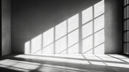 Fototapeta premium Sunlight casts geometric shadows on a blank wall
