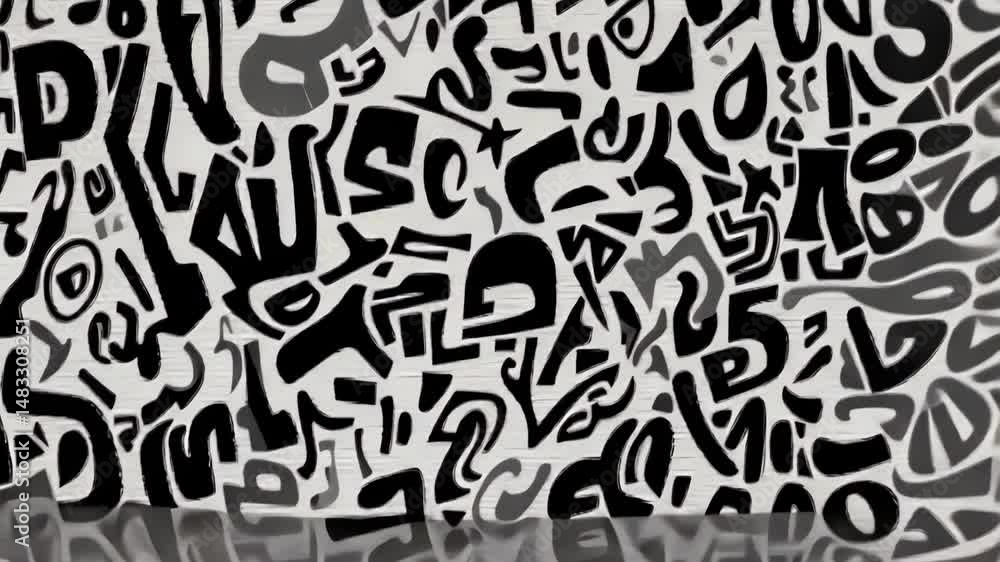 Poster abstract black and white graffiti pattern with various shapes and lines in monochrome style
